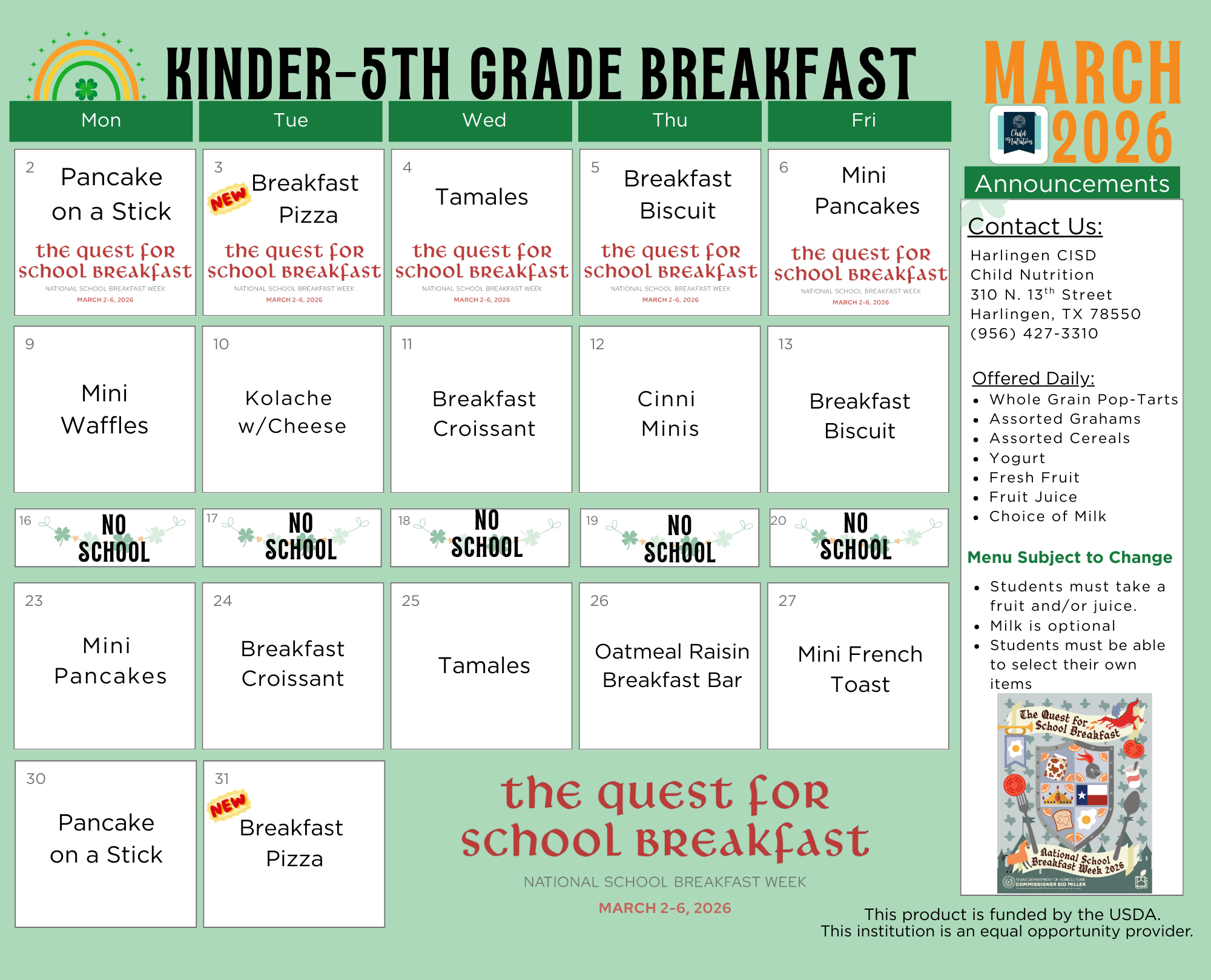 Kinder-5th Updated Menu 12/9/25